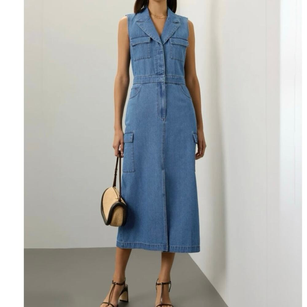 Marissa Webb Sleeveless Denim Midi Dress in Light Blue